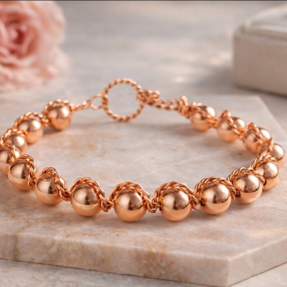 Handmade Twisted Copper Wire Bead Bracelet